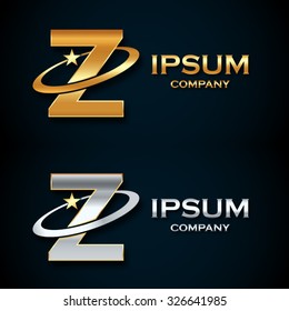 Abstract letter Z logo,gold and silver star symbol,sign saturn,ring shape with sample text for your company