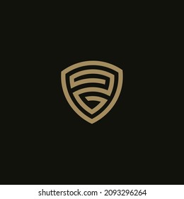 Abstract letter Z or number 2 in contour frame shield, concept logo in minimalistic linear style for security systems and cybersecurity. Vector logotype template