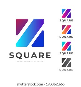 Abstract Letter Z Square Logo With Parallel Shape Inside Vector EPS 10 Template With Multiple Color variations and black and white version