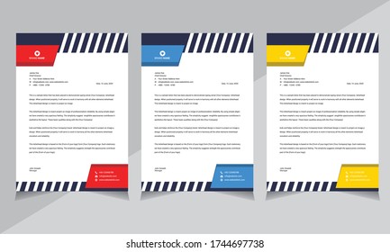 Abstract Letterhead Design Modern Business Letterhead Design Template, job, office, shape design red, blue, yellow color - vector size a4