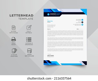 Abstract Letterhead Design, Modern Business Letterhead Design Template. Corporate Official Stationery With Letterhead Template. Letterhead Template In A4 Size.