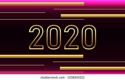 Abstract lettering 2020 on dark background 