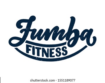 Abstract lettering about zumba fitness for logotype or print design. Healthy lifestyle. Modern calligraphy for business sport concept. Handwritten letters. Typography funny logo. Vector Vector