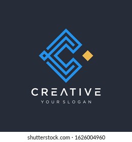 abstract letters C shape geometry monoline with pixel element. logo C line with connect concept. symbol for technology digital. - vector