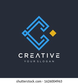 abstract letters C shape geometry monoline with pixel element. logo C line with connect concept. symbol for technology digital. - vector