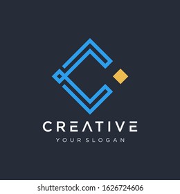 abstract letters C shape geometry monoline with pixel element. logo C line with connect concept. symbol for technology digital. - vector