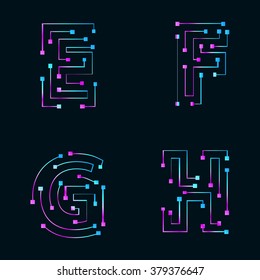 Abstract letters E,F,G,H logo design template,technology,electronics,digital,dot connection cross vector logo icon logotype