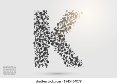 El tipo de letra de las letras abstractas está compuesto de triángulos tridimensionales, líneas, puntos y telarañas de conexiones. Ilustración vectorial eps 10.
