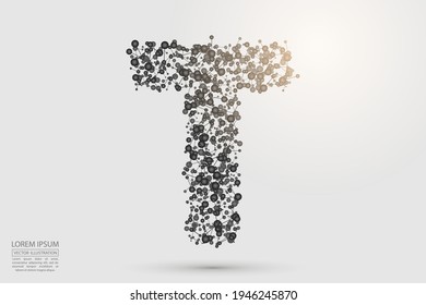 Abstract letters font is composed of three-dimensional triangles, lines, dots and spider webs of connections. Vector illustration eps 10.
