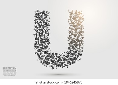 Abstract letters font is composed of three-dimensional triangles, lines, dots and spider webs of connections. Vector illustration eps 10.
