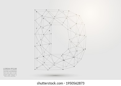 El tipo de letra de las letras abstractas está compuesto de triángulos tridimensionales, líneas, puntos y telarañas de conexiones. Ilustración vectorial eps 10.