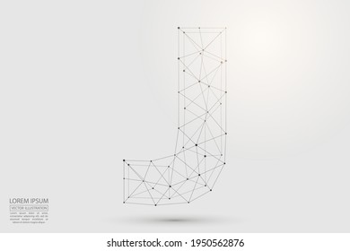 Abstract letters font is composed of three-dimensional triangles, lines, dots and spider webs of connections. Vector illustration eps 10.