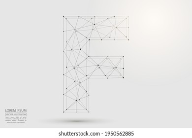 Abstract letters font is composed of three-dimensional triangles, lines, dots and spider webs of connections. Vector illustration eps 10.