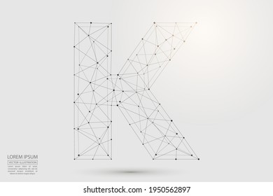 Abstract letters font is composed of three-dimensional triangles, lines, dots and spider webs of connections. Vector illustration eps 10.