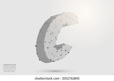 Abstract letters font is composed of three-dimensional triangles, lines, dots and spider webs of connections. Vector illustration eps 10.