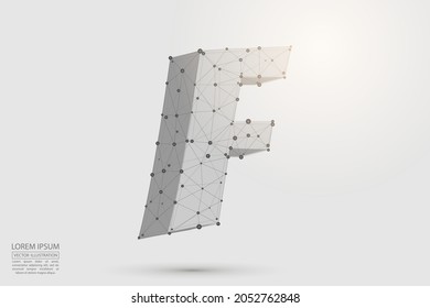 Abstract letters font is composed of three-dimensional triangles, lines, dots and spider webs of connections. Vector illustration eps 10.