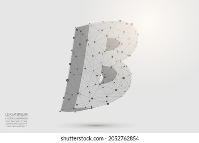 Abstract letters font is composed of three-dimensional triangles, lines, dots and spider webs of connections. Vector illustration eps 10.