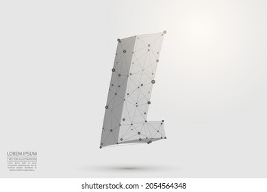 Abstract letters font is composed of three-dimensional triangles, lines, dots and spider webs of connections. Vector illustration eps 10.