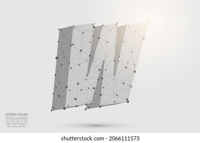 Abstract letters font is composed of three-dimensional triangles, lines, dots and spider webs of connections. Vector illustration eps 10.