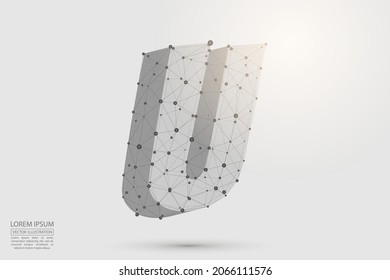 Abstract letters font is composed of three-dimensional triangles, lines, dots and spider webs of connections. Vector illustration eps 10.