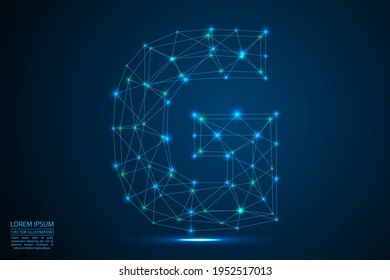 Abstract letters font is made up of triangles, lines, dots and connections. On a dark blue background, stars of the cosmic universe, meteorites, galaxies. Vector illustration eps 10.