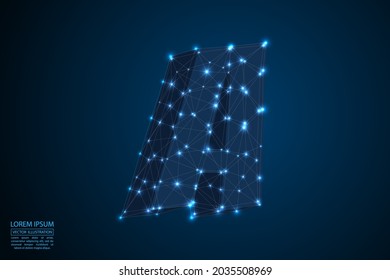 Abstract letters font is made up of triangles, lines, dots and connections. On a dark blue background, stars of the cosmic universe, meteorites, galaxies. Vector illustration eps 10.