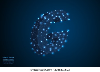 El tipo de letra de las letras abstractas está formado por triángulos, líneas, puntos y conexiones. En un fondo azul oscuro, estrellas del universo cósmico, meteoritos, galaxias. Ilustración vectorial eps 10.