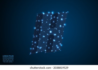 El tipo de letra de las letras abstractas está formado por triángulos, líneas, puntos y conexiones. En un fondo azul oscuro, estrellas del universo cósmico, meteoritos, galaxias. Ilustración vectorial eps 10.