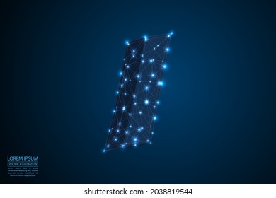 El tipo de letra de las letras abstractas está formado por triángulos, líneas, puntos y conexiones. En un fondo azul oscuro, estrellas del universo cósmico, meteoritos, galaxias. Ilustración vectorial eps 10.