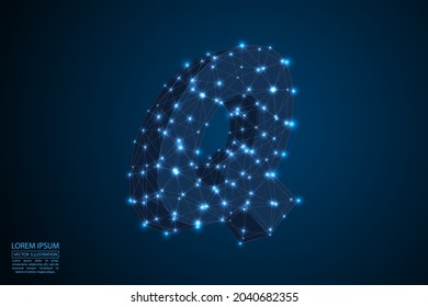 Abstract letters font is made up of triangles, lines, dots and connections. On a dark blue background, stars of the cosmic universe, meteorites, galaxies. Vector illustration eps 10.