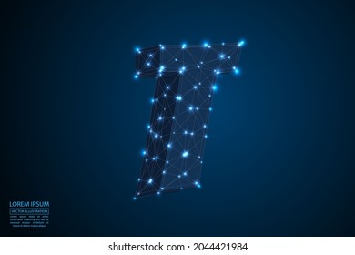 Abstract letters font is made up of triangles, lines, dots and connections. On a dark blue background, stars of the cosmic universe, meteorites, galaxies. Vector illustration eps 10.