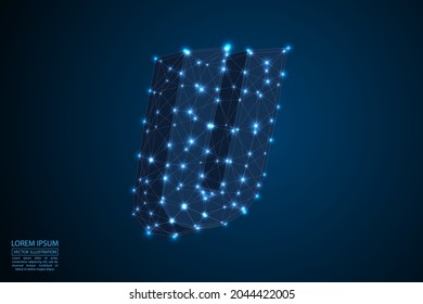 Abstract letters font is made up of triangles, lines, dots and connections. On a dark blue background, stars of the cosmic universe, meteorites, galaxies. Vector illustration eps 10.
