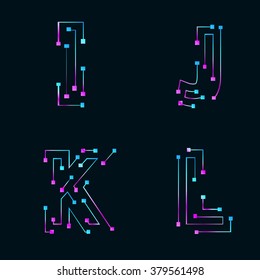 Abstract letters I,J,K,L logo design template,technology,electronics,digital,dot connection cross vector logo icon logotype
