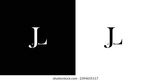 Logotipo de las letras abstractas Monograma JL o LJ en color blanco y negro