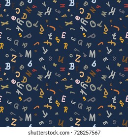 Abstract letters seamless pattern. Backdrop with letters. Lovely background for kids.