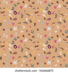 Abstract letters seamless pattern. Vector backdrop with letters. Lovely background for kids.