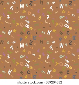 Abstract letters seamless pattern. Vector backdrop with letters. Lovely background for kids.