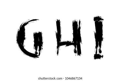 Abstract letters set painted with brush. G, H, I signs. Futuristic font for lettering and type design