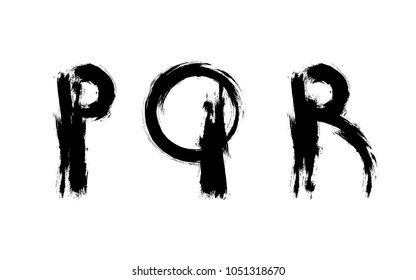 Abstract letters set painted with brush. P, Q, R signs. Futuristic font for lettering and type design