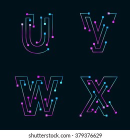 Abstract letters U,V,W,X logo design template,technology,electronics,digital,dot connection cross vector logo icon logotype
