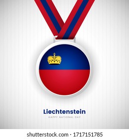 Abstract Liechtenstein country flag on medal vector. Happy Independence day of Liechtenstein background with creative typography.