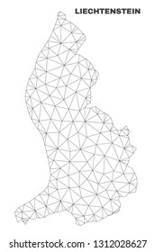 Abstract Liechtenstein map isolated on a white background. Triangular mesh model in black color of Liechtenstein map. Polygonal geographic scheme designed for political illustrations.