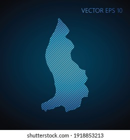 Abstract Liechtenstein map template made from blue diagonal lines on dark background. Vector illustration EPS10.