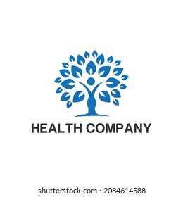Abstract life logo design with green leaves and human silhouette. Healthy lifestyle theme. Flat vector emblem for medical care or wellness center.