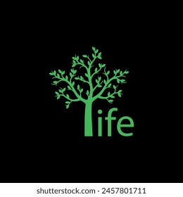 Abstract life logo design with green leaves and human silhouette. Healthy lifestyle theme. Flat vector emblem for medical care or wellness center