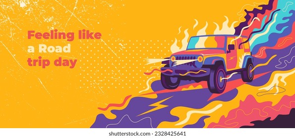 Abstract lifestyle graffiti design with a monster truck and colorful splashing shapes. Vector illustration