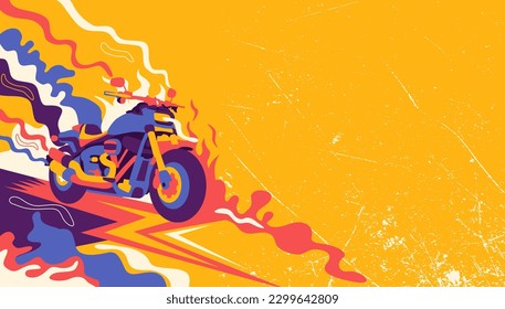 Abstract lifestyle graffiti design with motorcycle and colorful splashing shapes. Vector illustration.