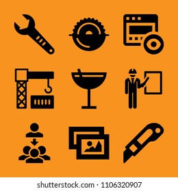 abstract, lifting, disc, business, global and set icon vector set. Flat vector design with filled icons. Designed for web and software interfaces