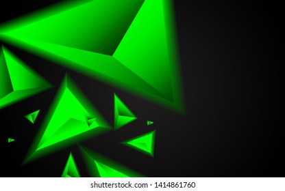 Abstract light 3d triangle green tech on black vector background. Modern concept for use wallpaper, cover, banner, advertising, website, corporate, and background design