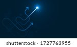 Abstract light arrow up direction on dark blue background with copy space illustration, business leader concept.